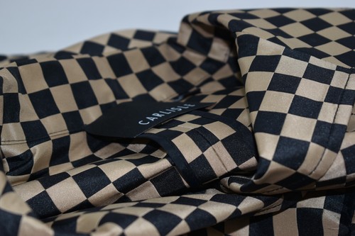 Carlisle Size 10 Button Up Mid Length Coat Jacket Beige Black Checkered Pockets - Picture 14 of 15