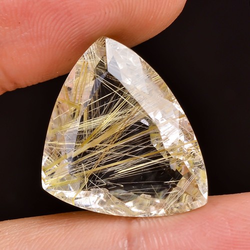 Faceted Trilli Shape Natural Golden Rutile Quartz Gemstone 20 Ct 18X22X9 MM