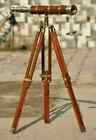 Antique Nautical Floor Standing Brass 18 Inch Telescope With Wooden Tripod Stand
