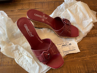 NEW Coldwater Creek Buckel Woven Vamp Wedge Red Shoes  9.5 FREE SHIPPING!