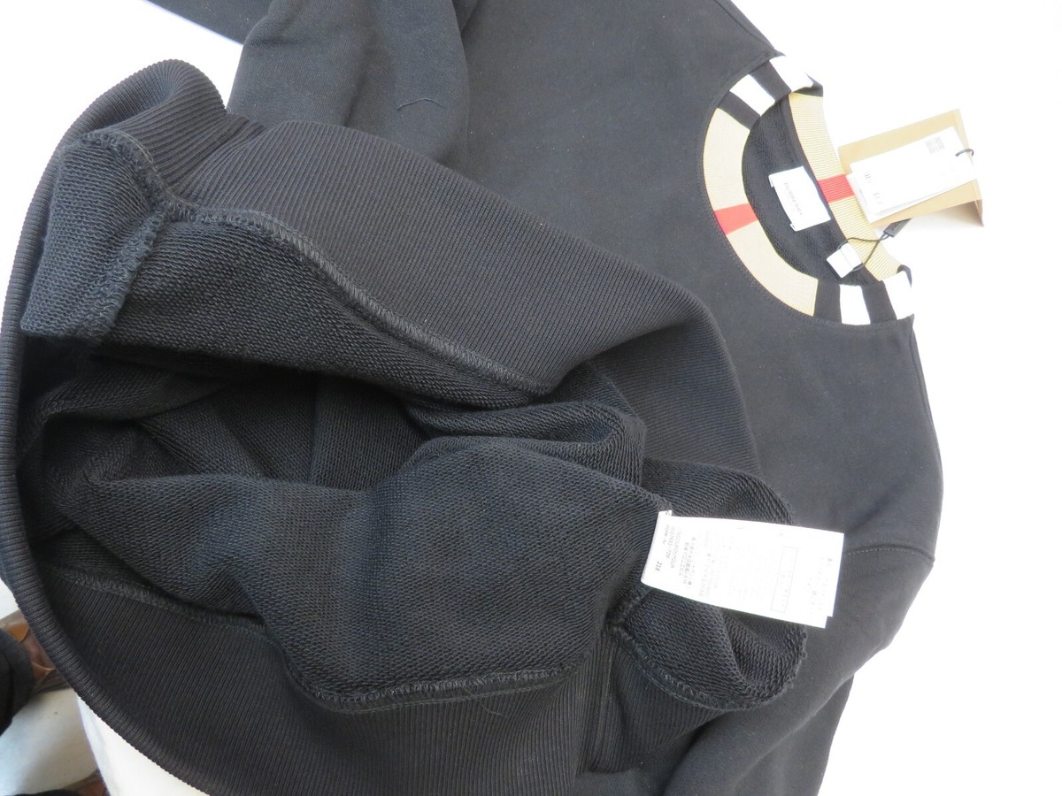 BURBERRY★素敵！Jarrad Icon Stripe Collar Sweatshirt NWT BURBERRY JARRAD BLACK COTTON ICON STRIPE COLLAR RED LOGO