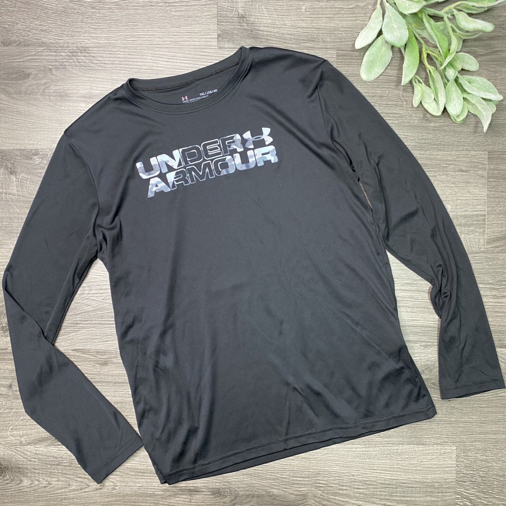 Under Armour Boys YXL Black Camo Logo Loose Fit Long Sleeve Tee