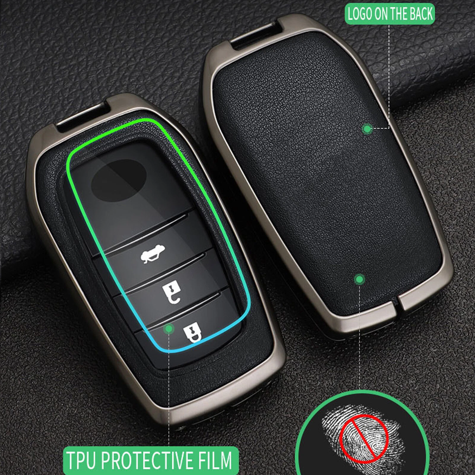 For Toyota Sienna Venza Yaris Corolla Metal Leather Car Key Fob Cover Case NEW