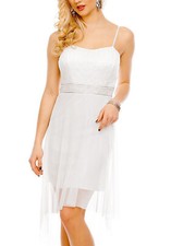 Minivestido de mujer con tirantes finos de tul y encaje asimétrico 1903