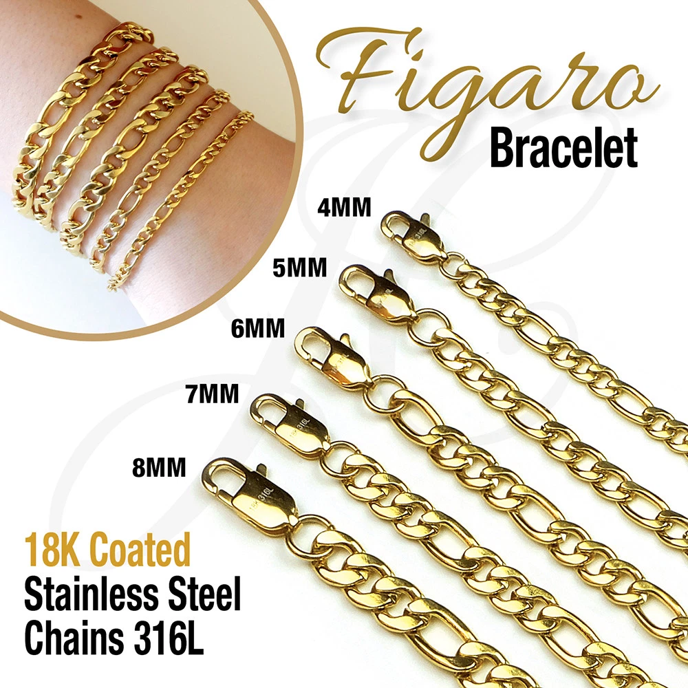 18K Yellow Gold - Double Color Figaro Bracelet – Sana Jewellers