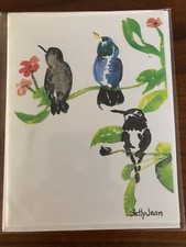 Set of 6 "Humming Birds" Original art handmade note greeting cards, made in USA