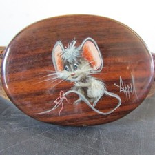 Vintage Leather Belt with Hand Painted Signed Wood Buckle Mouse o