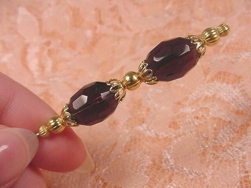 (U65-o) faceted purple Amethyst glass gold beaded hatpin Pin hat pins JEWELRY - 第 1/1 張圖片