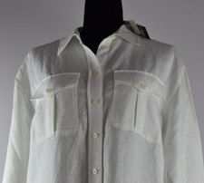 NWT Ralph Lauren Size 4 White Button Up Shirt Dress Pockets Collared Linen Blend