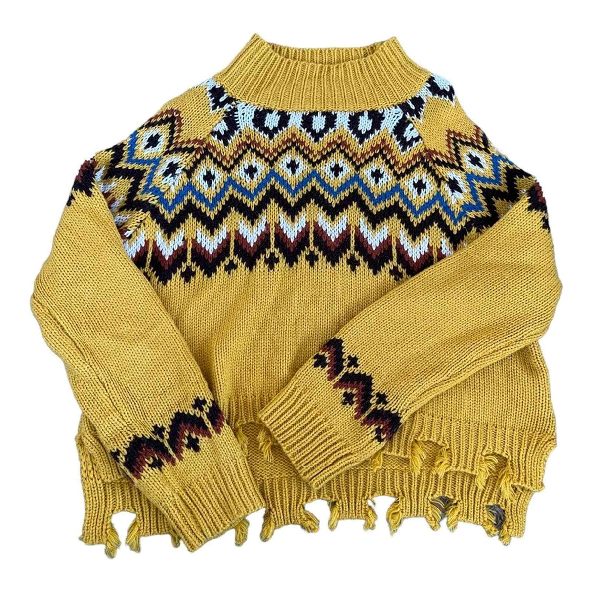 Honey Punch distressed fair isle sweater womens M eBay