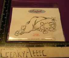 CAT NAP WITH MOUSR BELL CLING RUBBER STAMP ARTFUL STAMPER CM1168O CREAKYATTIC