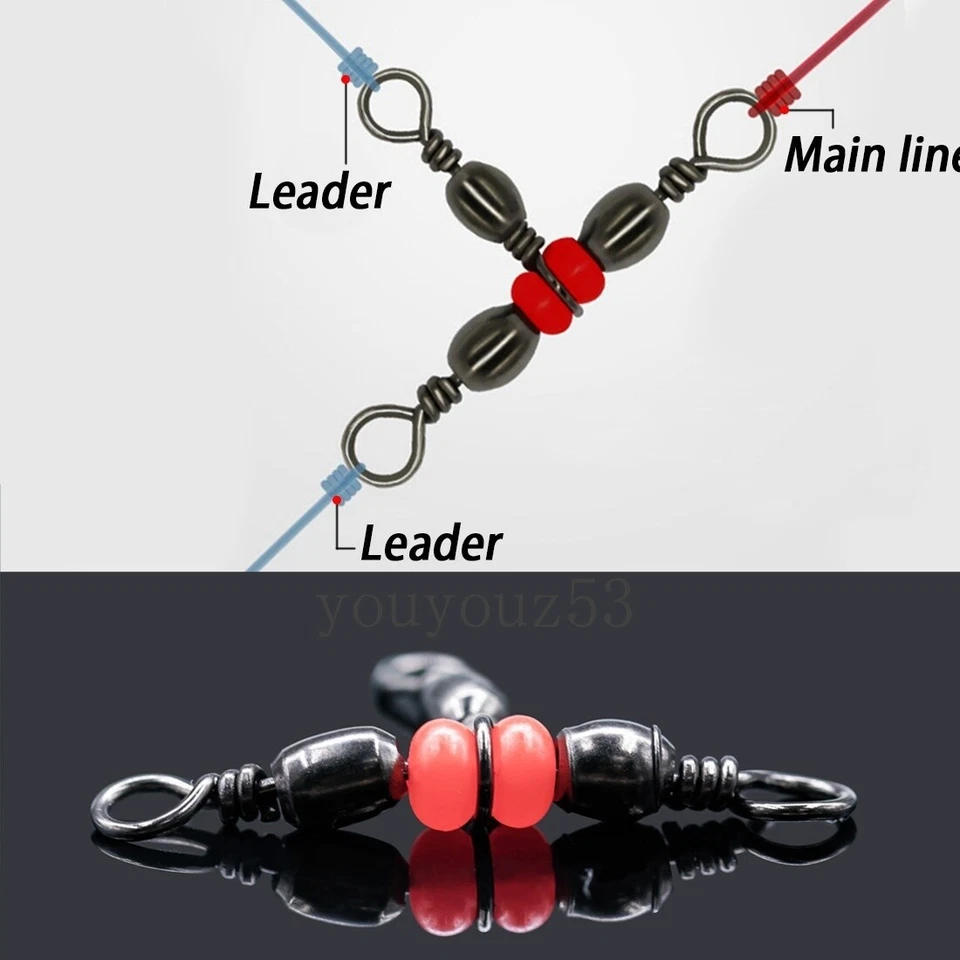 50pcs 3 Way Fishing Rolling Brass Barrel Triple T-Turn Swivels Bearing Connector - Image 4 of 4