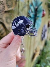 Seattle Seahawks Football Acrylic Badge Reel Swivel And Retractable
