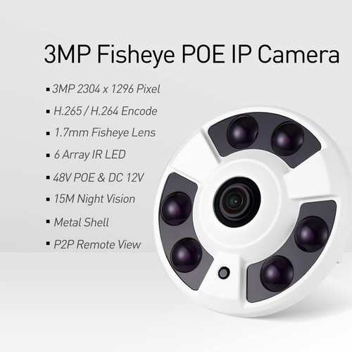 Telecamera 3MP Fisheye Panoramica 170° 1.7 mm IR LED 15m 48V POE Onvif Revotech - Foto 2 di 9