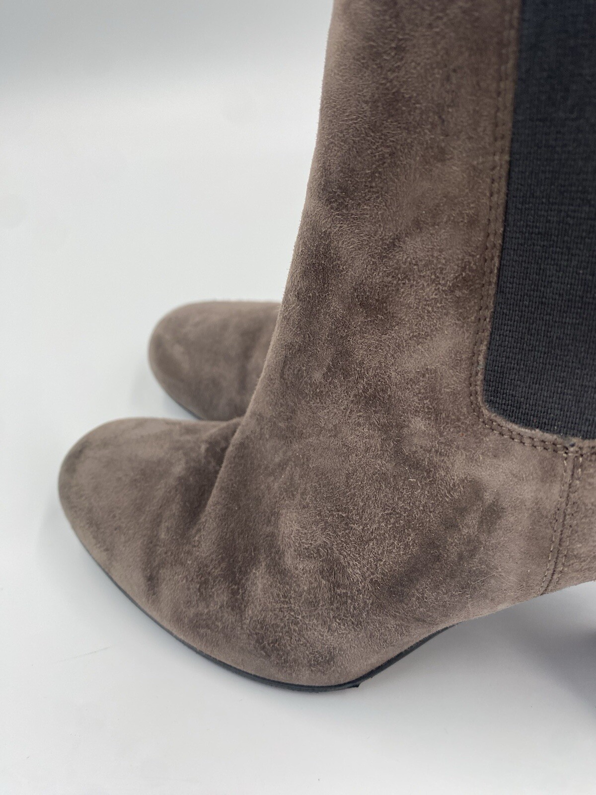 Stivali Chelsea Saint Laurent donna 'bambini' tacco a blocco marrone grigio scamosciato 36 US 6