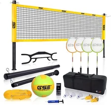 GSE Games & Sports Expert Portable Volleyball & Badminton Combo Set with Net, 4 