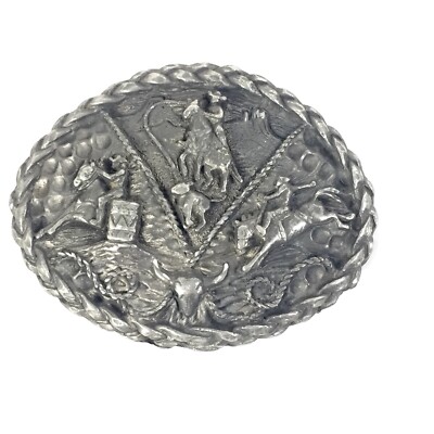 Pewter Western Cowboy Belt Buckle Rodeo Barrel Racing Calf Roping Bronco by EGE
