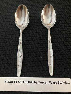 2 Pcs Floret Easterling Tuscan Ware Satin Stainless Solid Serving Spoon Free S&H