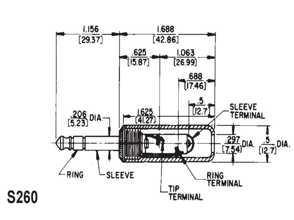 Switchcraft S260 / CS260 TRS 3-Conductor Microphone Plug – .206" Size, For Collins/Drake Radios