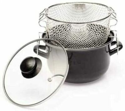  BAUMALU FRITTEUSE 20 CM SCHWARZ EMAIL INDUKTION MIT KORB + Glasdeckel