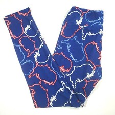 LuLaRoe Leggings OS One Size July 4th America USA Neon Red White and Blue. EUC