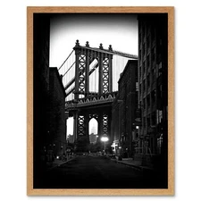 Manhattan Bridge Black White Architecture Art Print Framed Poster Decor 12X16 In