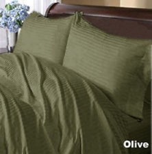 King Size Olive Striped 4 Piece Sheet Set 1000 Thread Count 100 Egyptian Cotton