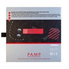 Gray box with red and black design, “5G FINE GOLD 999.9 BAR PRODUCED IN SWITZERLAND” text, and PAMP logo at bottom.