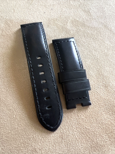 Officine Panerai Watch Strap 24/22mm Matte Black Leather 115/75 Authentic Italy - Picture 1 of 23