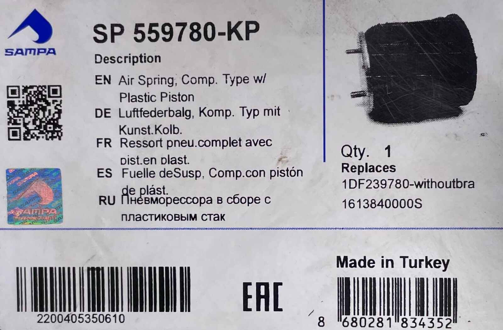 SP559780-KP / HDV9780 GENUINE SAMPA AIR SPRING OEM - NEW | eBay