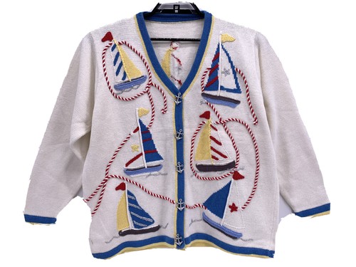 Womens Sailboat Cardigan Sweater Ivory 