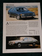 1983 Chevy Citation Spec Sheet Info Photo 83 Coupe X-11 X11 Sport