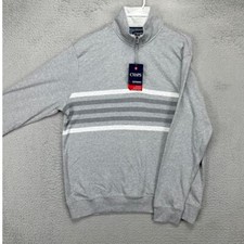 Chaps Performance Pullover Sweatshirt Mens Large Grey Striped Quarter Zip NEW