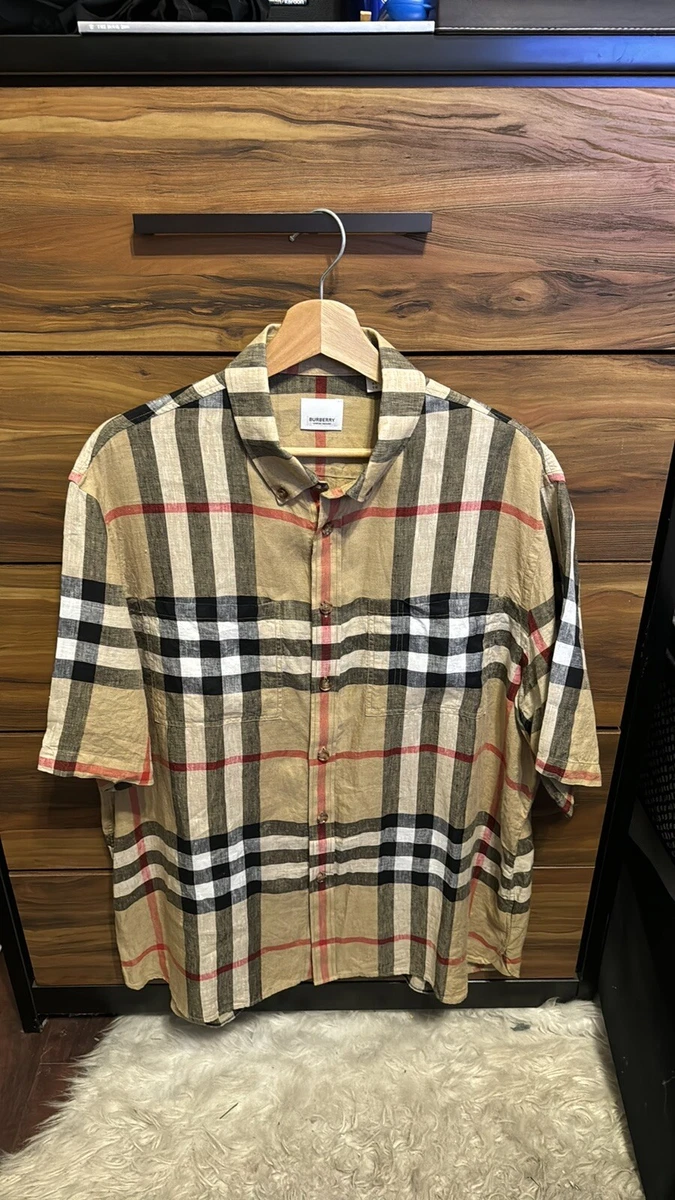 Burberry Linen Short Sleeve Casual Button-Down Shirts for Men for