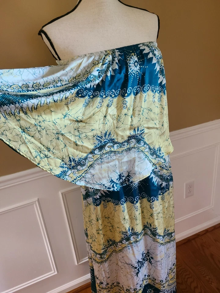 Vestido de seda sin tirantes para mujer VOOM by Joy Han talla mediana caftán hombro descubierto verde azulado Foto 3 de 4