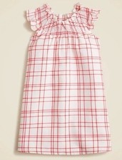 New Crewcuts Girls Nightgown L 10/12 Smocked Flannel Sleeveless Ivory Red Plaid