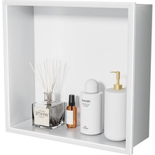 No Tile Needed Shower Niche - 12"x12" White 304 Stainless Steel Recessed Shel...