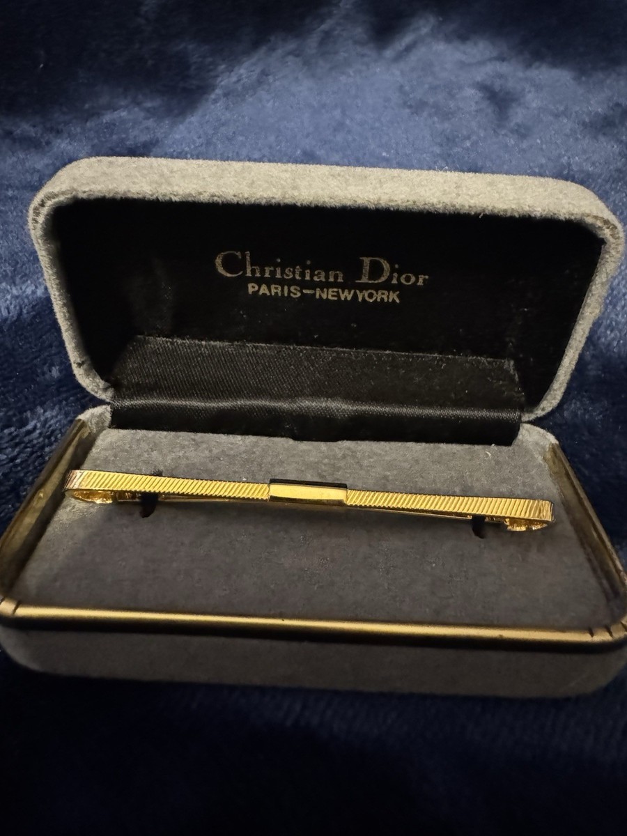 Vintage Christian Dior Neck Tie Clip Pin Bar Gold Color | eBay