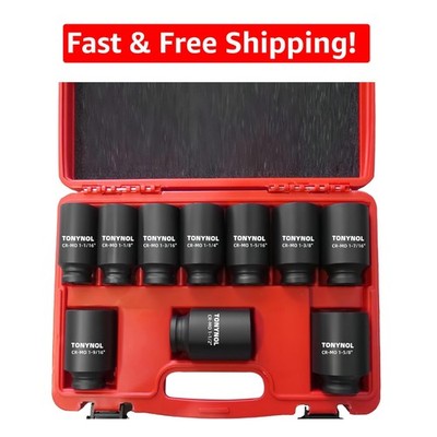 Ultimate 10 PC Deep Impact Socket Set - 1/2'' Drive, SAE Cr-Mo Steel Construction