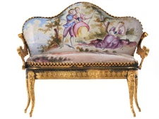 c1890 Antique Miniature Viennese Dore Bronze and Hand Painted Enamel Settee