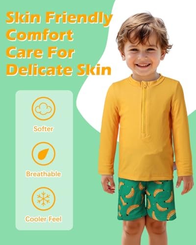 Long Sleeve Baby/Toddler Boys' Rash Guard Sets,Boy Swimsuit 4T Banana&orange - Picture 3 of 5