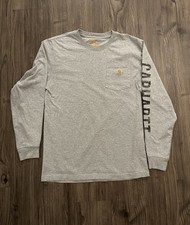Carhartt Mens S Original Fit Crewneck Long Sleeve Pocket T-Shirt Gray Work