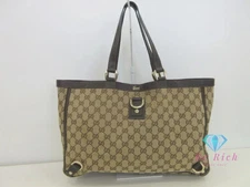 Gucci Gg Tote Bag 141472 Brown Canvas Leather Shoulder Used Bk9859