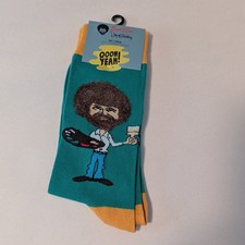 Bob Ross The Joy of Painting Crew Socks White 3D Fuzzy Hair One Size New NWT