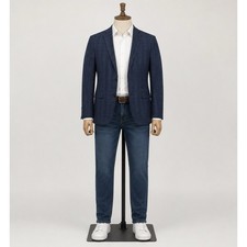 Calvin Klein Blazer Mens 46L Blue Plaid Wool Blend 2-Button Sport Coat Preppy