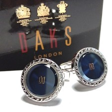 Dkc191 Daks Cufflinks Silver Cut Glass Navy Blue Round