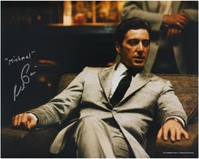 Al Pacino Signed The Godfather 16x20 Sitting in Silver Suit Photo w/Michael Insc
