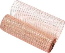 Rose Gold Deco Mesh Ribbon with Metallic Foil, 10 Inch X 30 Feet, for Christmas