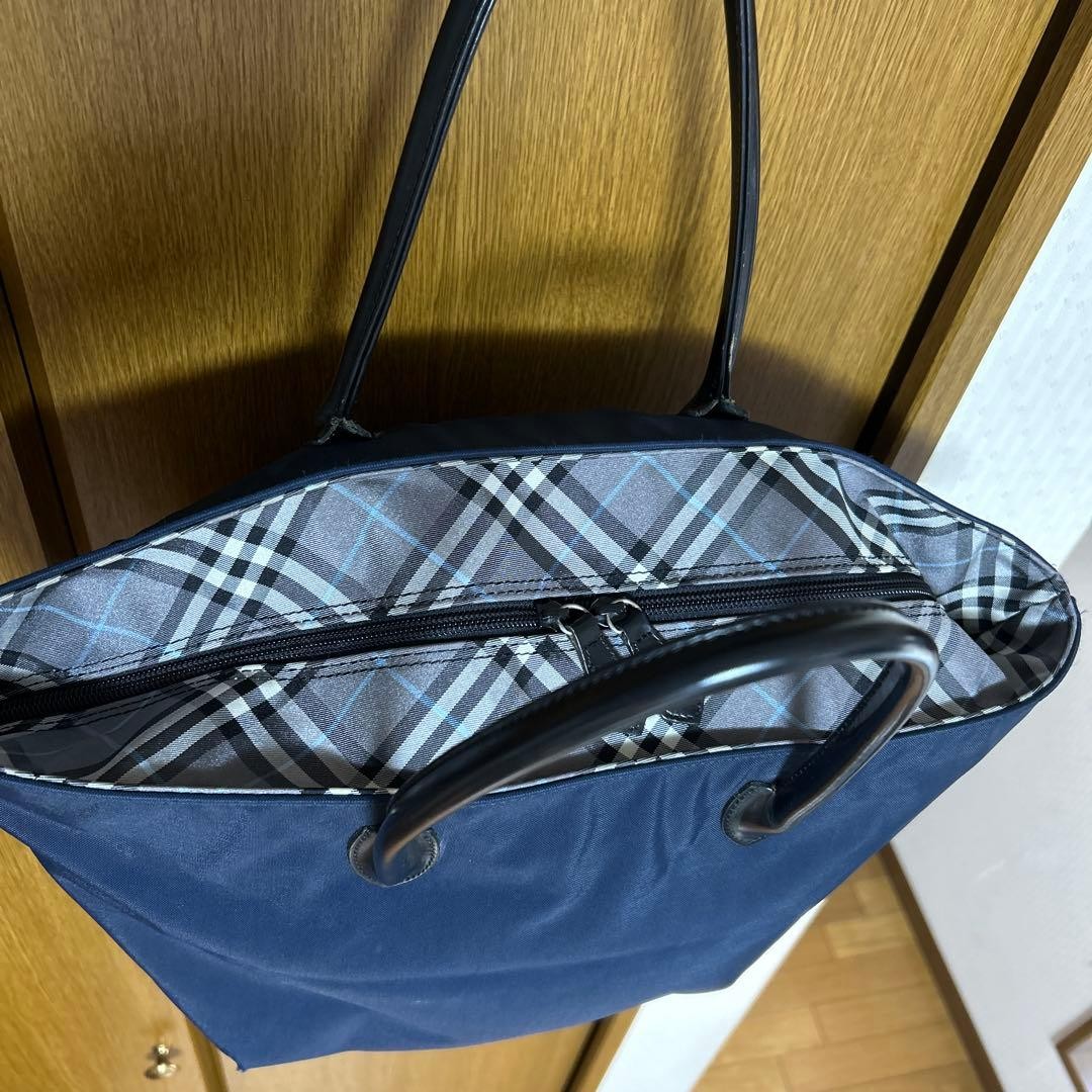 Burberry Blue Label Nylon Tote Bag Navy Check Leather Trim Handbag Bag New thumbnail 19
