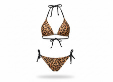 NWT Aqua Eve Halter Bikini Two Piece Triangle Swimsuit Leopard Size X-Small